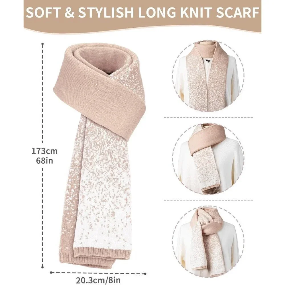 Women's Oatmeal White Winter Beanie Hat Scarf Gloves Set Pom Warm Christmas Gift